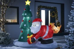 Pre-Lit Inflatable Christmas Tree With Santa & Dog, 7 Ft