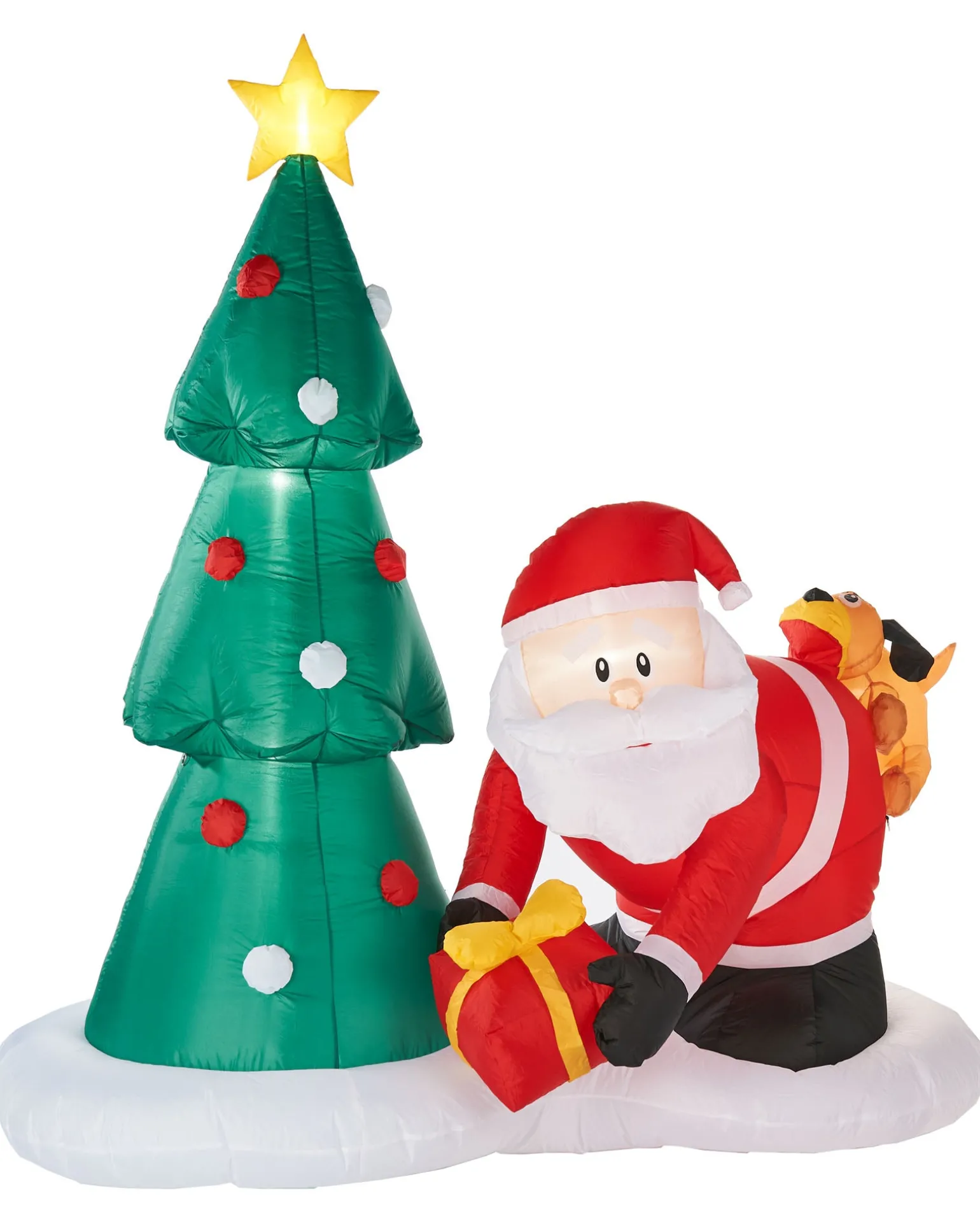 Pre-Lit Inflatable Christmas Tree With Santa & Dog, 7 Ft