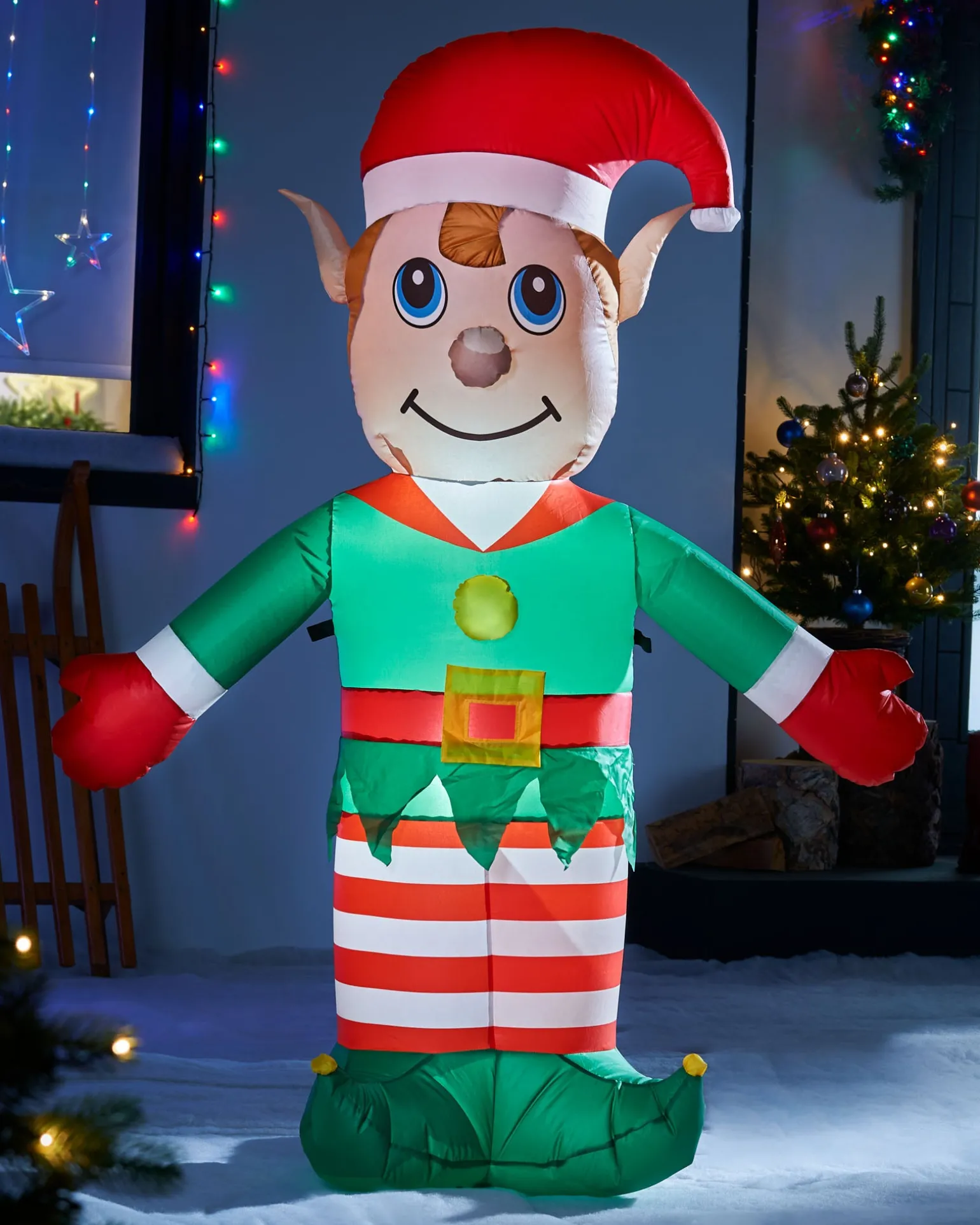 Pre-Lit Inflatable Elf, 5 Ft