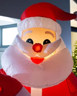 Pre-Lit Inflatable Flashing Santa With Candy Cane, 6 Ft