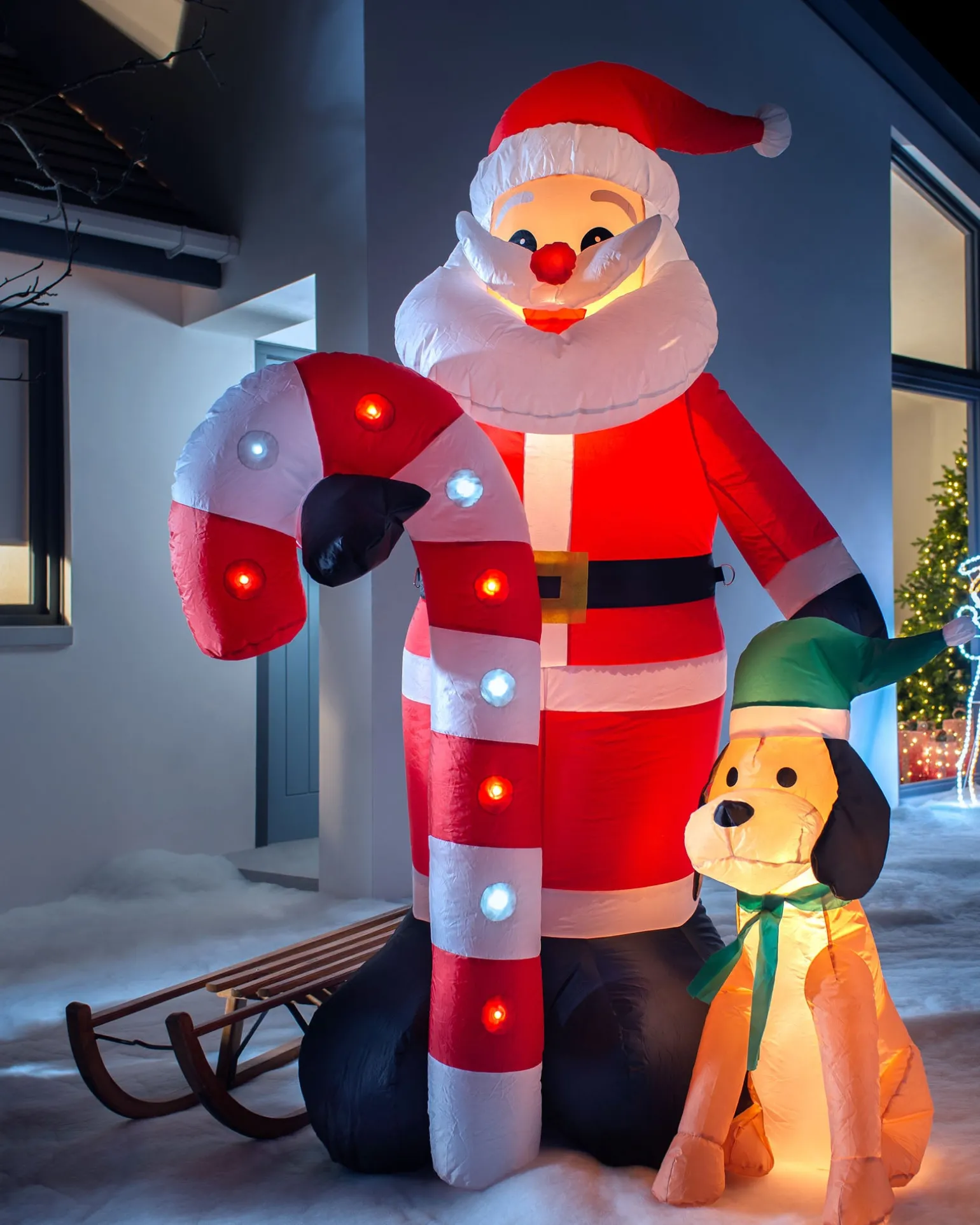 Pre-Lit Inflatable Flashing Santa With Candy Cane, 6 Ft
