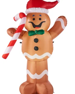 Pre-Lit Inflatable Gingerbread Man With Candy Cane, 5 Ft