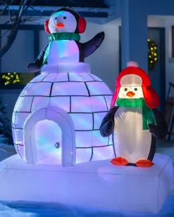 Pre-Lit Inflatable Penguin Family And Igloo, 5 Ft