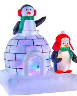 Pre-Lit Inflatable Penguin Family And Igloo, 5 Ft
