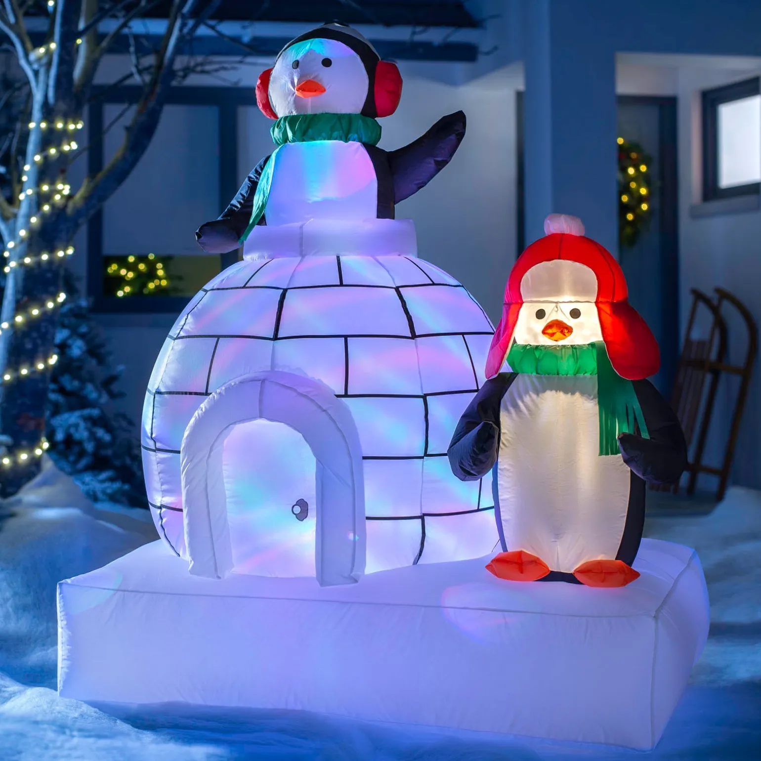 Pre-Lit Inflatable Penguin Family And Igloo, 5 Ft