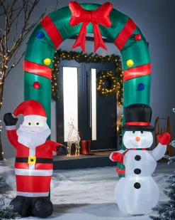 Pre-Lit Inflatable Santa & Snowman Candy Cane Arch, 8 Ft