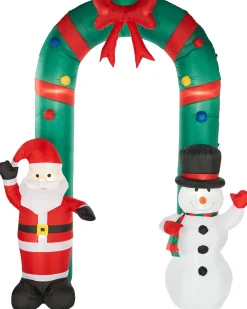 Pre-Lit Inflatable Santa & Snowman Candy Cane Arch, 8 Ft