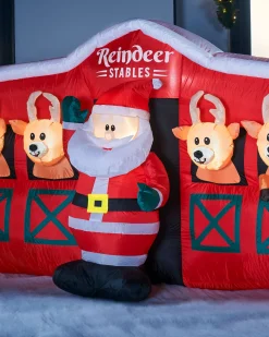 Pre-Lit Inflatable Santa & Reindeer Stables, 8.5 Ft