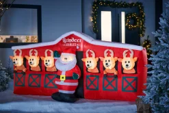 Pre-Lit Inflatable Santa & Reindeer Stables, 8.5 Ft