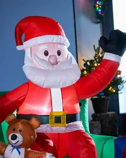 Pre-Lit Inflatable Santa With Present Stack, 5 Ft
