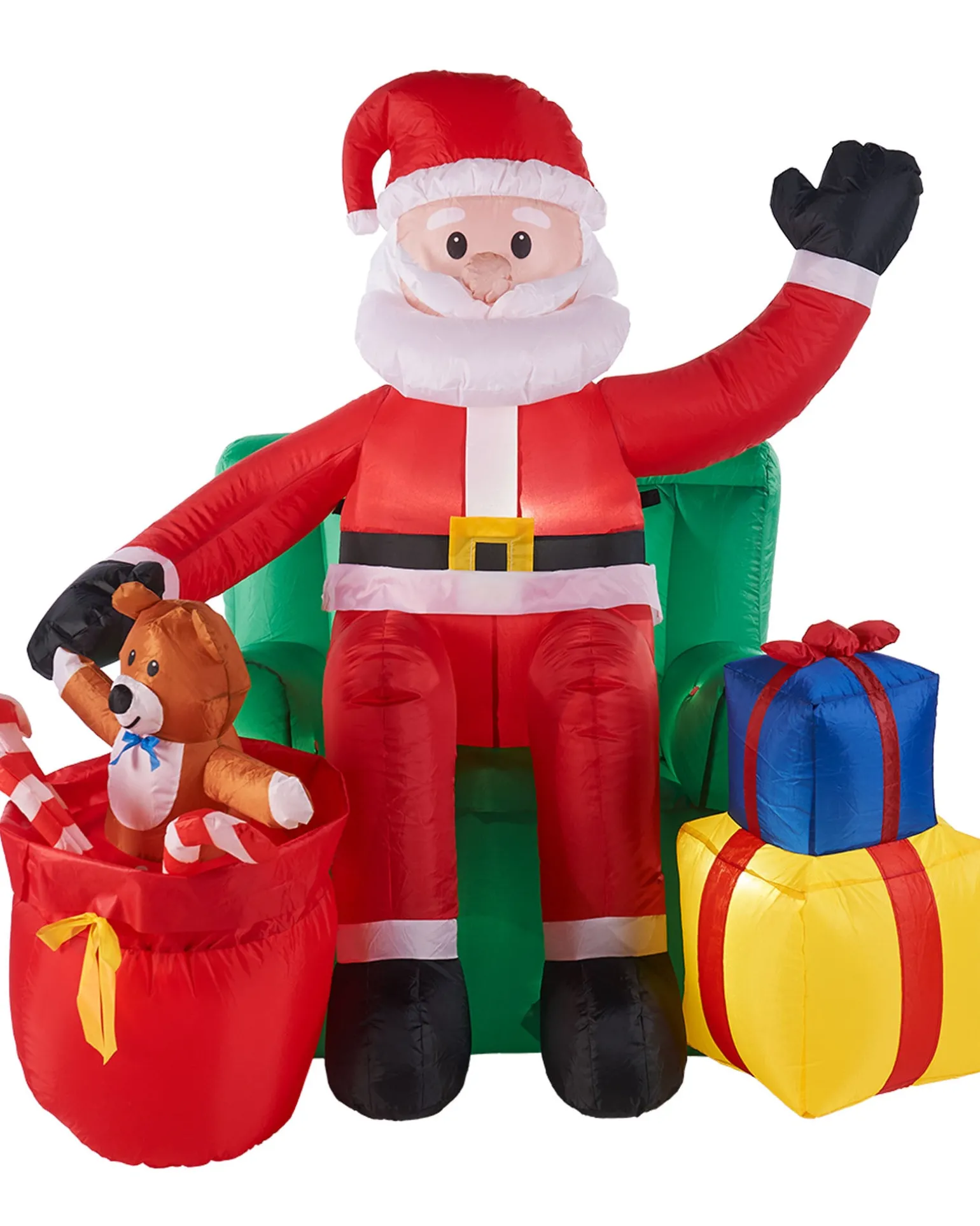 Pre-Lit Inflatable Santa With Present Stack, 5 Ft