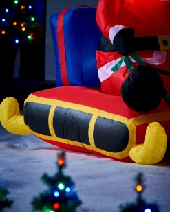 Pre-Lit Inflatable Santa With Reindeer, 7 Ft