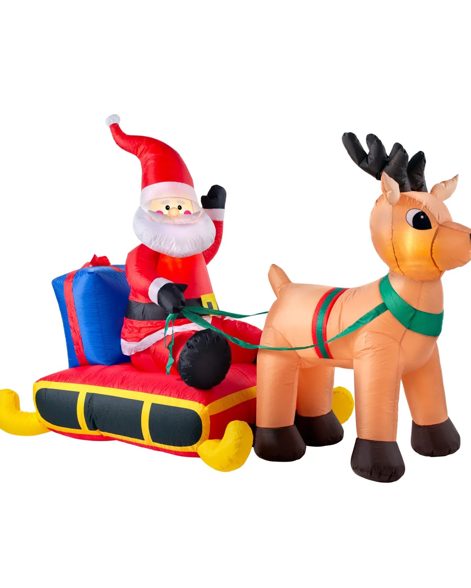 Pre-Lit Inflatable Santa With Reindeer, 7 Ft