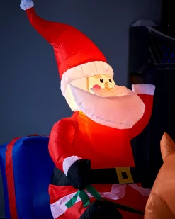 Pre-Lit Inflatable Santa With Reindeer, 7 Ft
