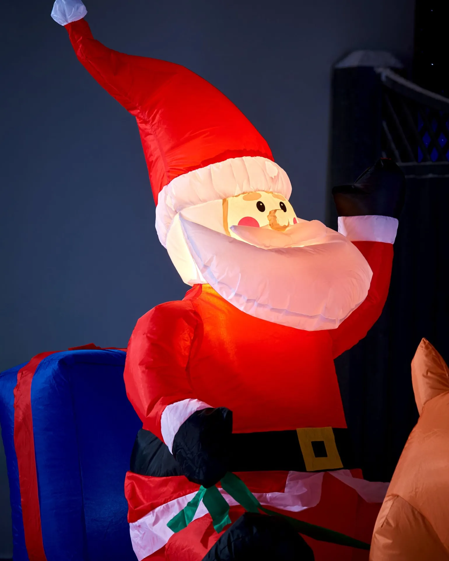 Pre-Lit Inflatable Santa With Reindeer, 7 Ft
