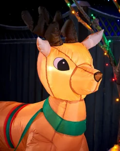 Pre-Lit Inflatable Santa With Reindeer, 7 Ft
