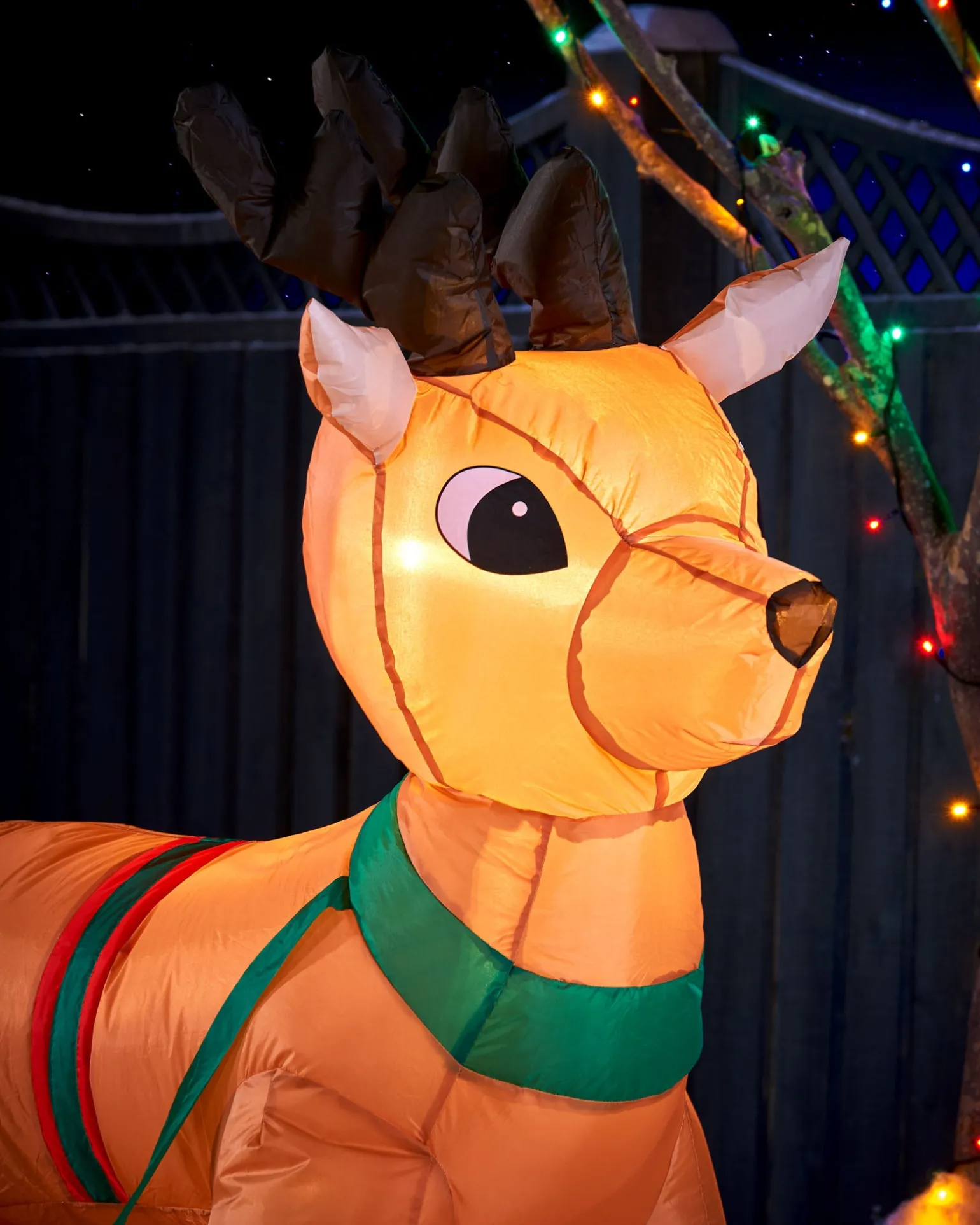 Pre-Lit Inflatable Santa With Reindeer, 7 Ft