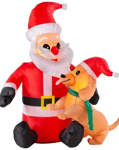 Pre-Lit Inflatable Santa With Dog, 4 Ft