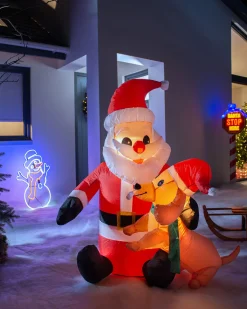 Pre-Lit Inflatable Santa With Dog, 4 Ft