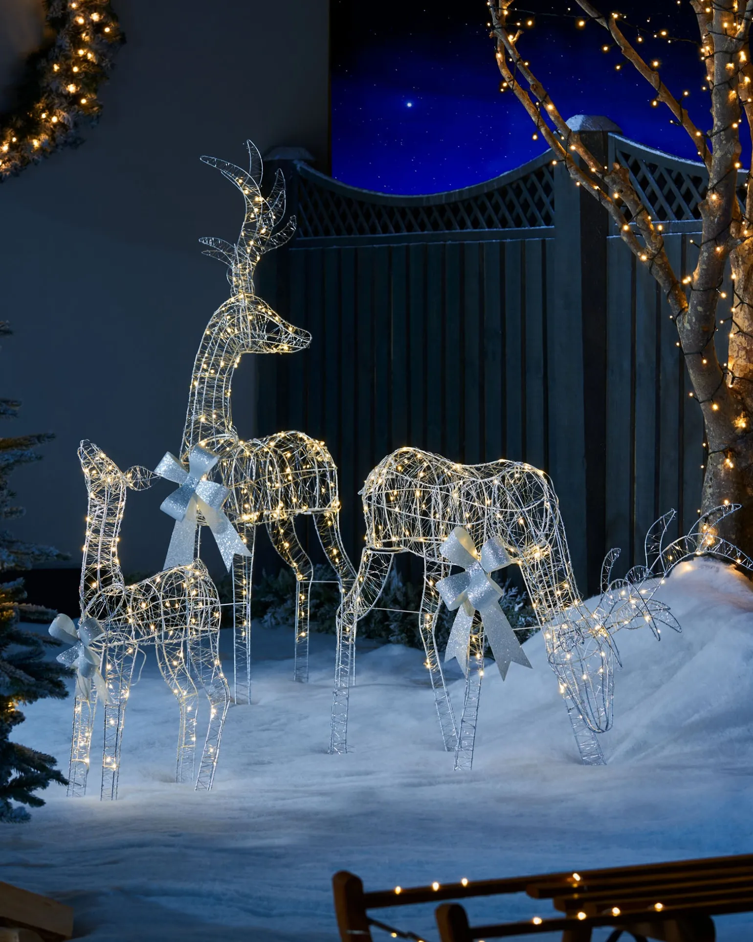 Pre-Lit Micro LED Reindeer Family Silhouette, 135 Cm