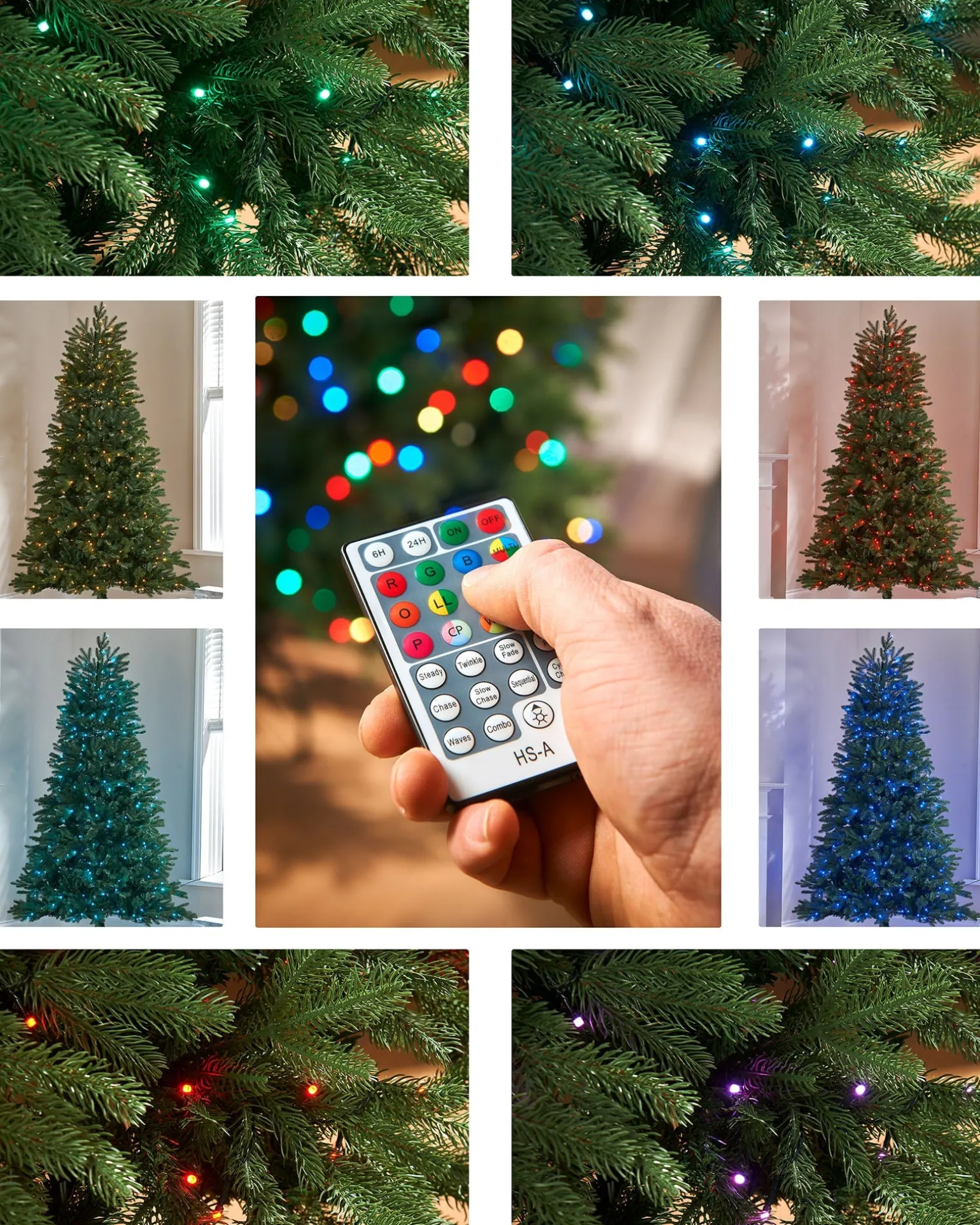 Pre-Lit Mixed Pine Christmas Tree With Remote Control Lights, 7 Ft