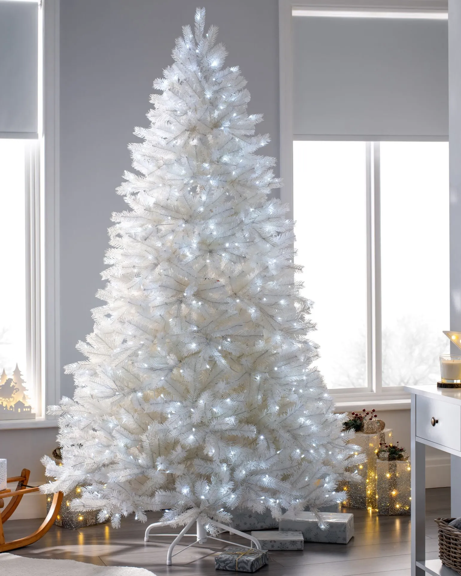 Pre-Lit Mixed Pine White Christmas Tree, 8 Ft