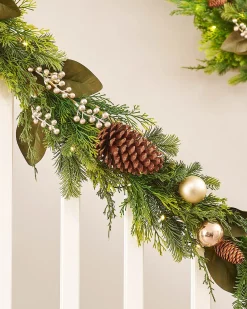 Pre-Lit Mixed Tip Garland, Pinecones & Berries, 9 Ft