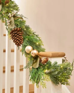 Pre-Lit Mixed Tip Garland, Pinecones & Berries, 9 Ft