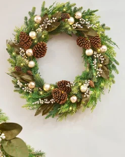 Pre-Lit Mixed Tip Wreath, Pinecones & Berries, 76 Cm