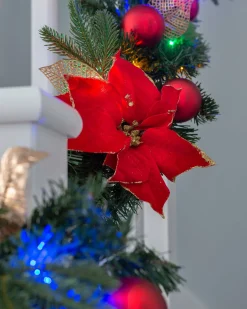 Pre-Lit Multi-Coloured Decorated Garland, Red/Gold, 9 Ft