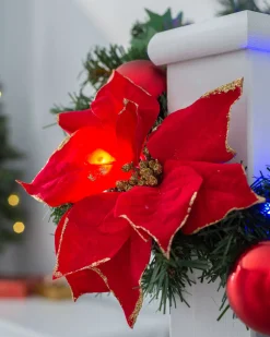 Pre-Lit Multi-Coloured Decorated Garland, Red/Gold, 9 Ft