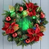 Pre-Lit Multi-Coloured Decorated Wreath, Red/Gold, 60 Cm