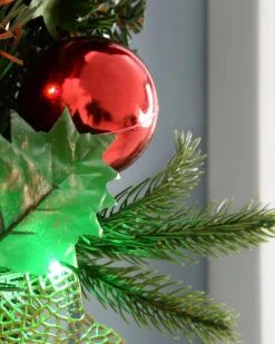 Pre-Lit Multi-Coloured Decorated Wreath, Red/Gold, 60 Cm
