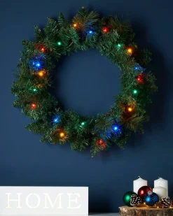 Pre-Lit Multi-Coloured LEDs Wreath, 60 Cm