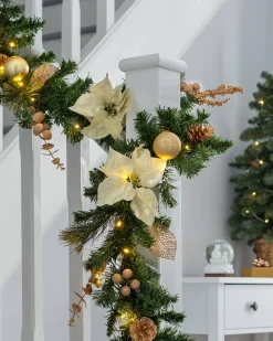 Pre-Lit Multi-Function Decorated Garland, Cream/Gold, 9 Ft