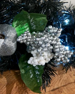 Pre-Lit Multi-Function Decorated Garland, Black/Silver, 9 Ft