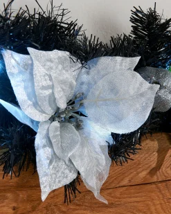 Pre-Lit Multi-Function Decorated Garland, Black/Silver, 9 Ft
