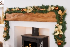 Pre-Lit Multi-Function Decorated Garland, Copper/Gold, 9 Ft