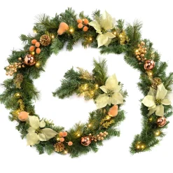 Pre-Lit Multi-Function Decorated Garland, Copper/Gold, 9 Ft