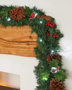 Pre-Lit Multi-Function Decorated Garland, 9 Ft
