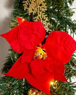 Pre-Lit Multi-Function Decorated Garland, Red/Gold, 9 Ft