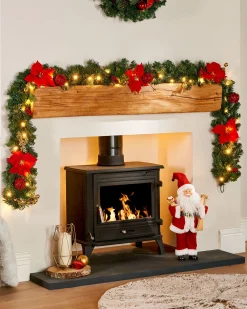Pre-Lit Multi-Function Decorated Garland, Red/Gold, 9 Ft