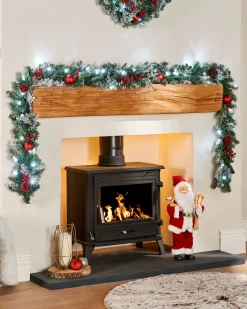 Pre-Lit Multi-Function Frosted Decorated Garland, 9 Ft