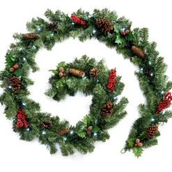 Pre-Lit Natural Decorated Garland, Pinecones & Berries, 9 Ft