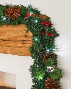 Pre-Lit Natural Decorated Garland, Pinecones & Berries, 9 Ft