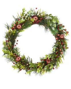 Pre-Lit Natural Mixed Tip Wreath, 60 Cm
