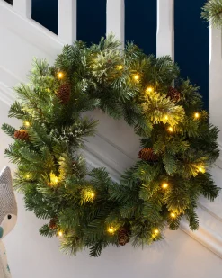 Pre-Lit Natural Pine Wreath, 60 Cm