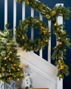 Pre-Lit Natural Pine Wreath, 60 Cm