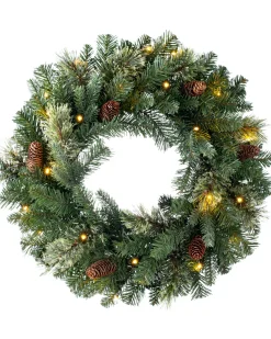 Pre-Lit Natural Pine Wreath, 60 Cm