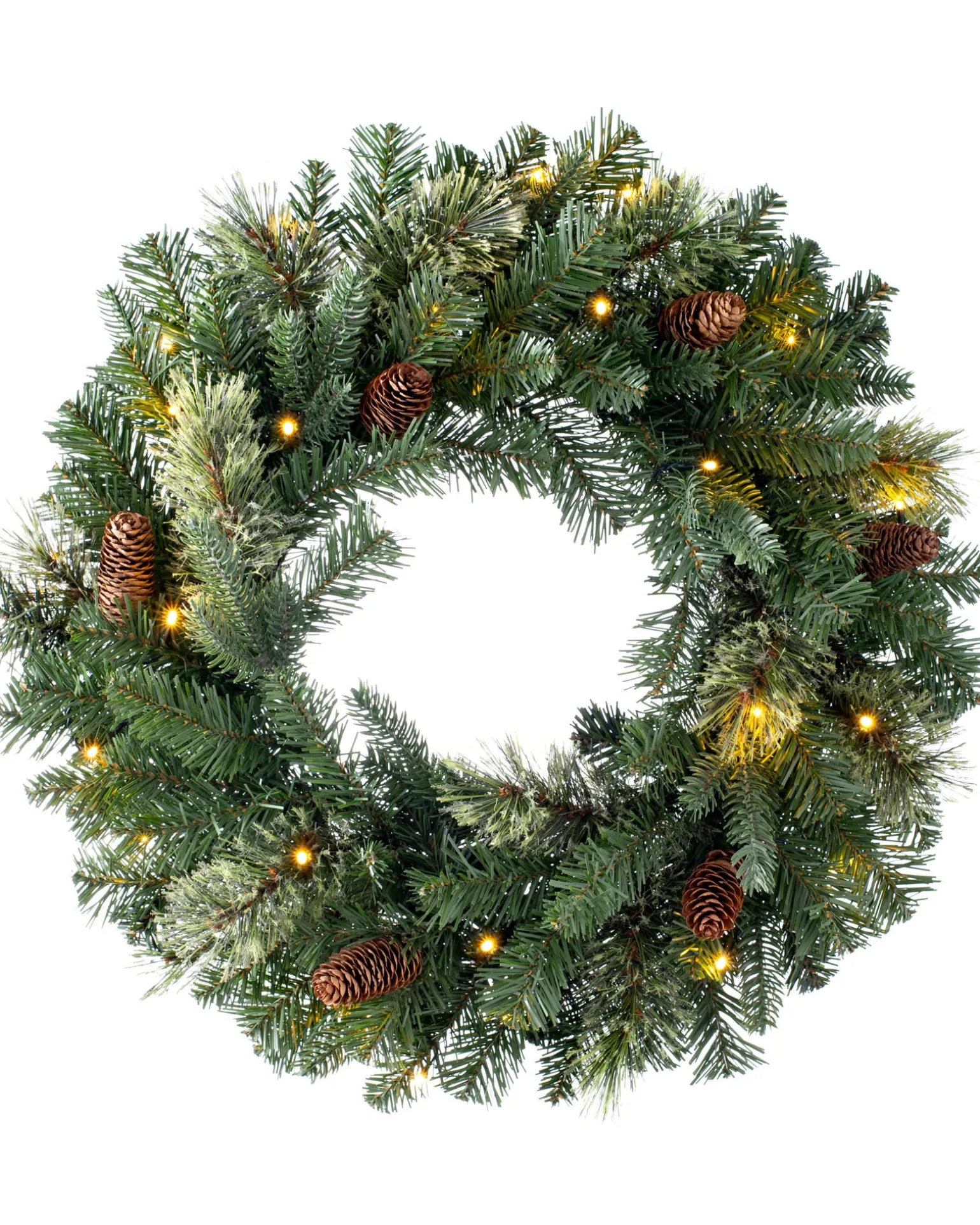 Pre-Lit Natural Pine Wreath, 60 Cm